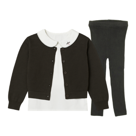Baby Girl Cable Cardigan & Blouse Set with Knit Leggings