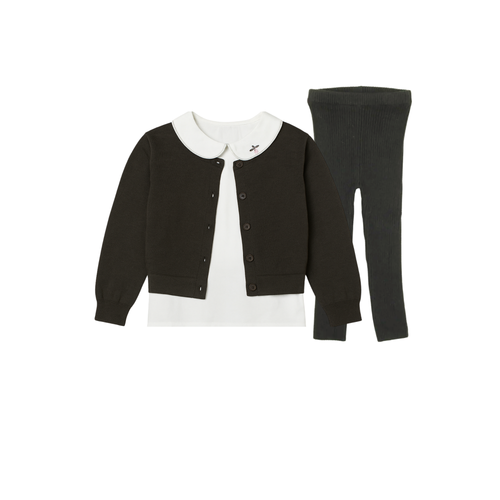 Baby Girl Cable Cardigan & Blouse Set with Knit Leggings
