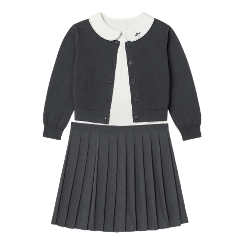 Big Girl cardigan & Blouse Set with Knit Skirt