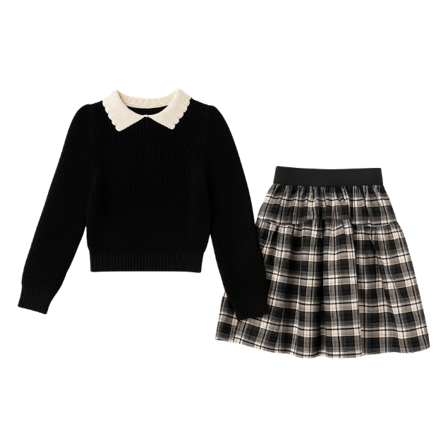 Big Girl Knit Sweater with Plaid Skirt