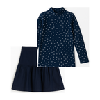 Big Girl Printed Floral Mockneck & Denim Skirt Set