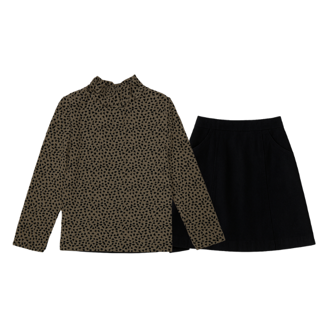 Big Girl Printed Heart Mockneck & Skirt Set