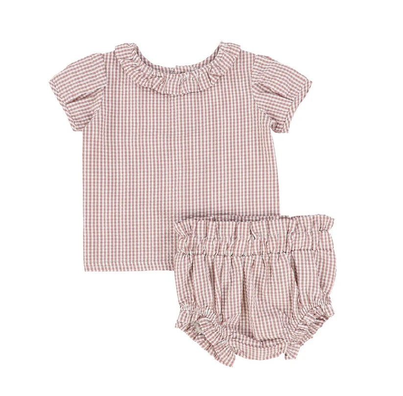 Gingham Ruffle Blouse Set