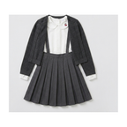 Little Girl Cable Knit Cardigan & Blouse Set with Suspender Knit Skirt
