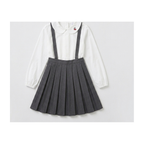 Little Girl Cable Knit Cardigan & Blouse Set with Suspender Knit Skirt
