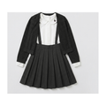 Little Girl Cable Knit Cardigan & Blouse Set with Suspender Knit Skirt