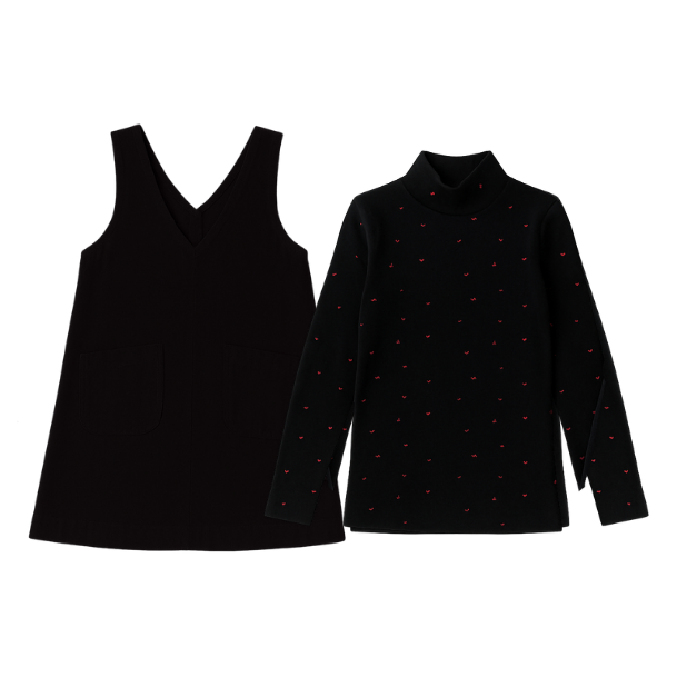 Little Girl Printed Cherry Mockneck & Denim Jumper Set