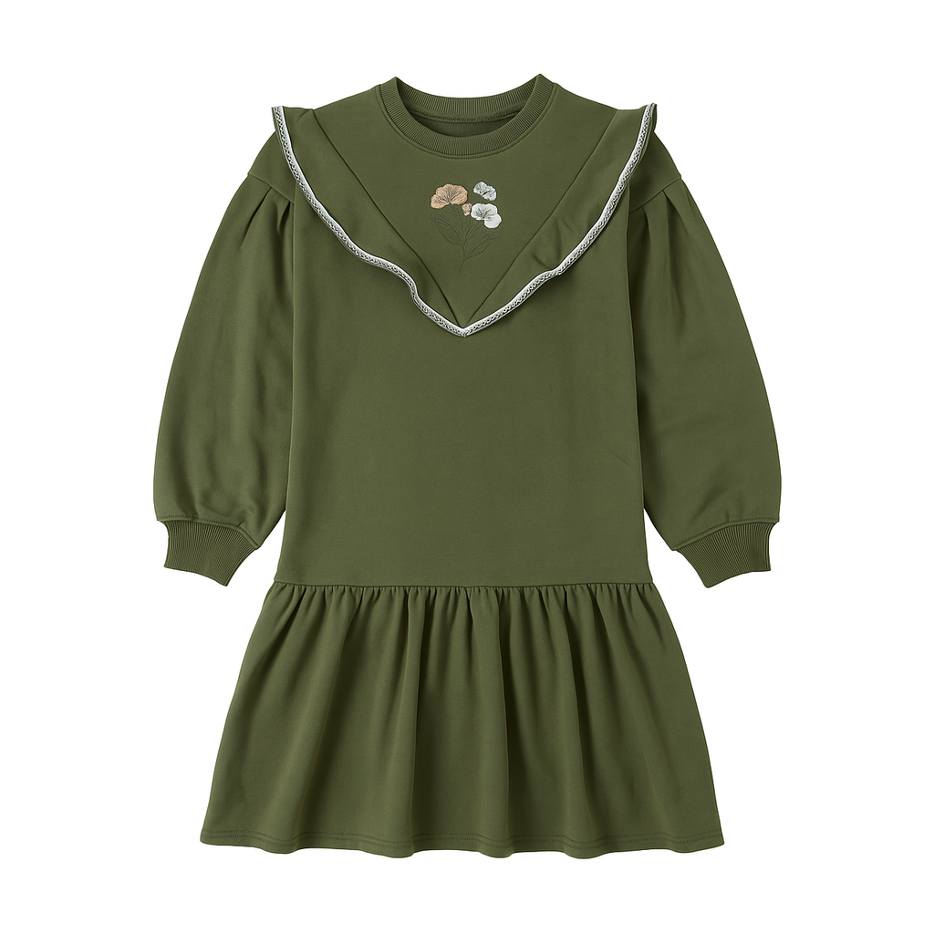 Little Girl V-Ruffle Sweatshirt Dress