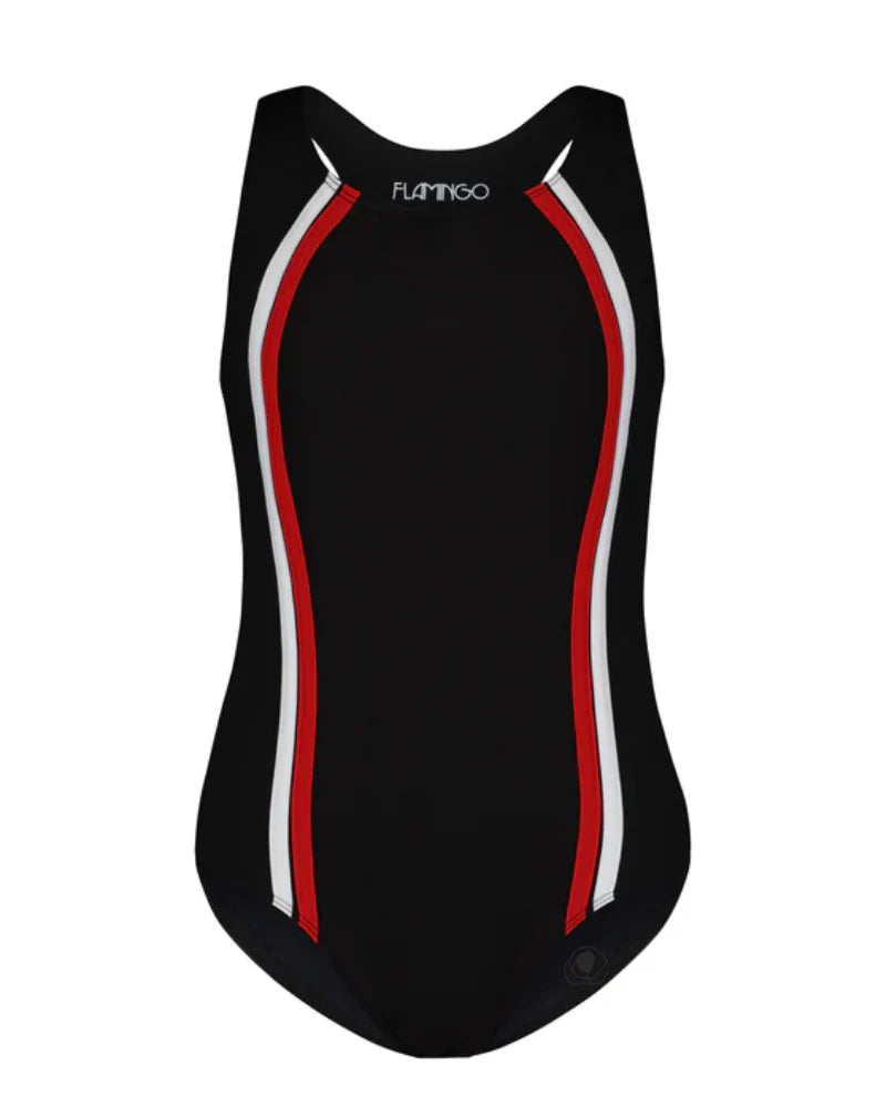 Flamingo Girls One Piece Bathing Suit - Black/Red